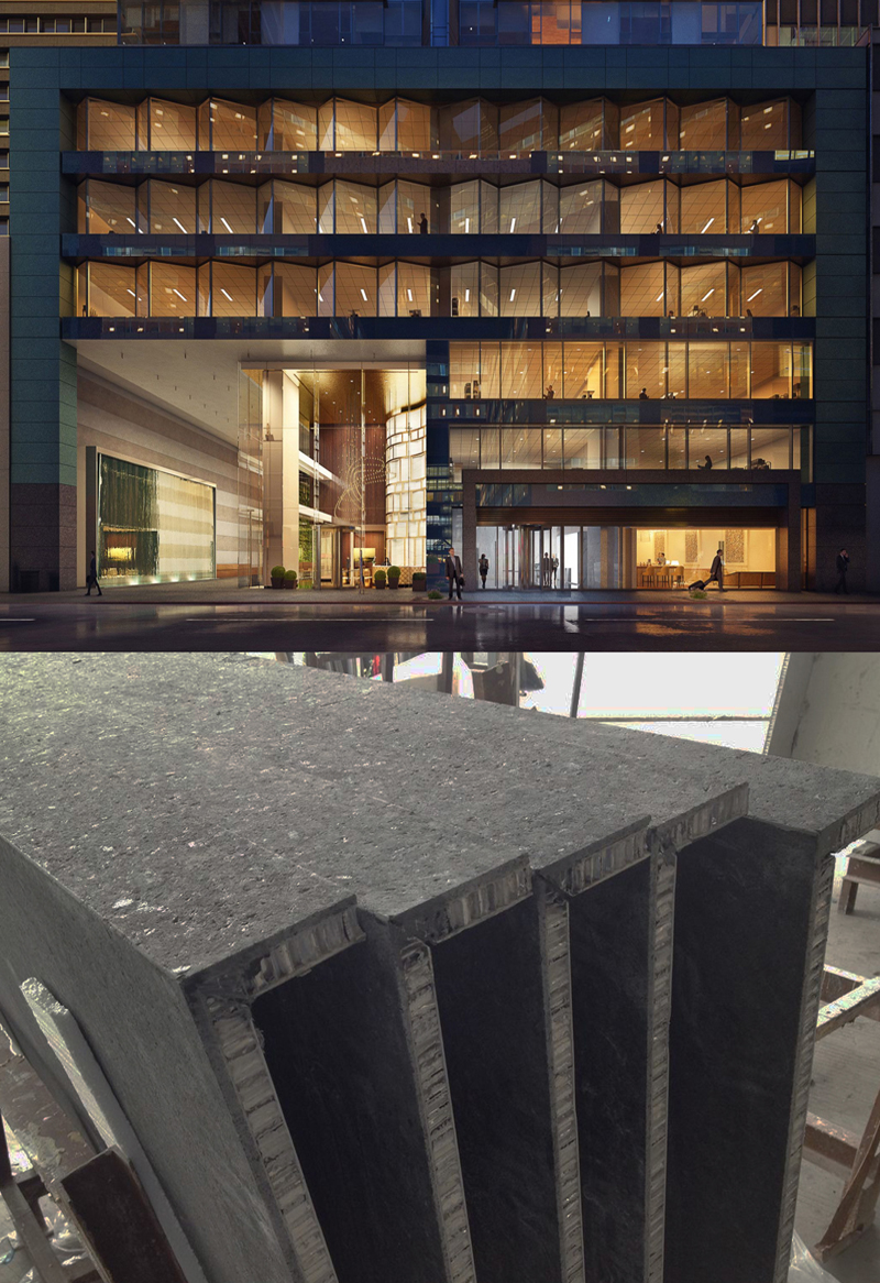 Custom textured Black Pearl granite facade, Midtown Manhattan